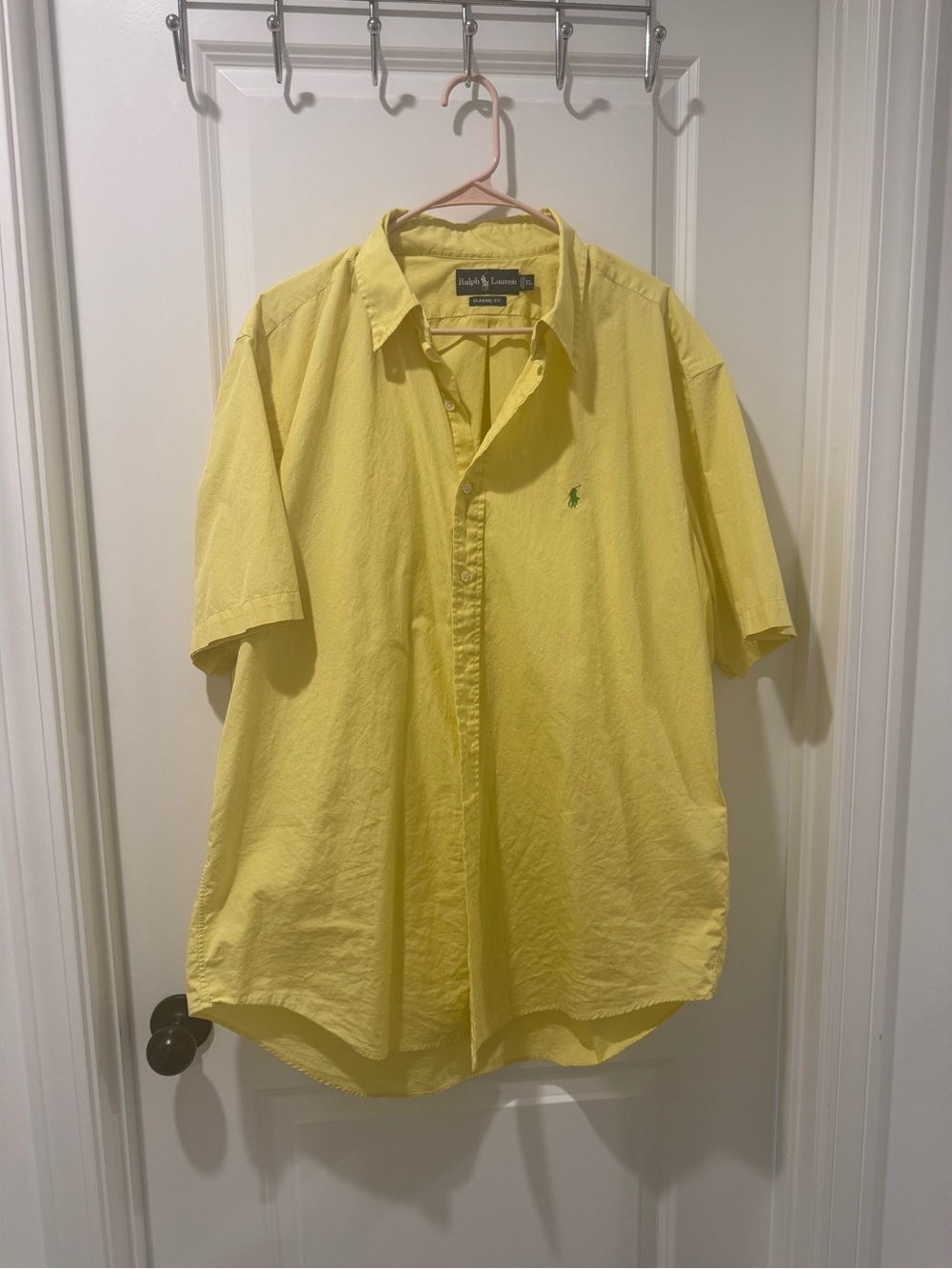 Ralph Lauren Short-Sleeve Button-Down Shirt in Bright Yellow with Green Pony